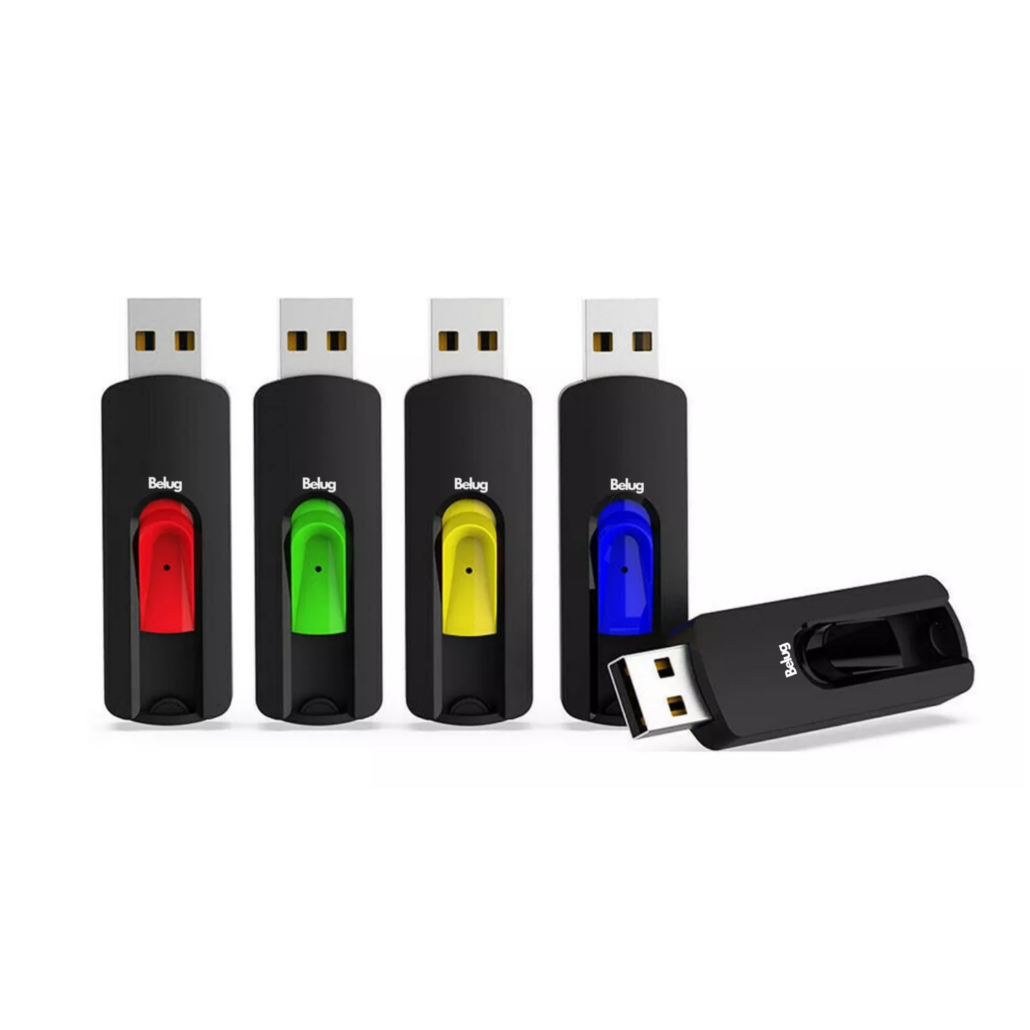 Memorias Usb Belug 32gb 2.0 Paquete De 5 Negro Multicolor