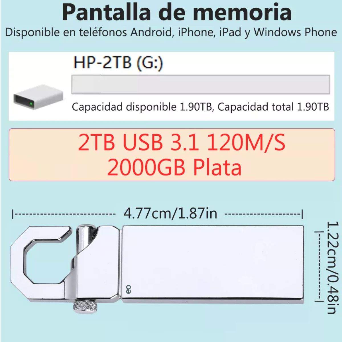 Foto 4 pulgar | Memoria Usb 2tb Alta Velocidad 3.1 (2000 Gb) Eo Safe Imports Esi-20090 Plata