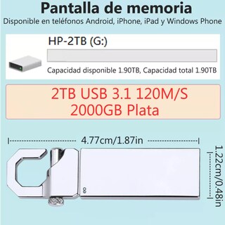 Foto 3 | Memoria Usb 2tb Alta Velocidad 3.1 (2000 Gb) Eo Safe Imports Esi-20090 Plata