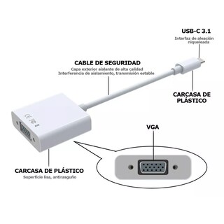 Foto 5 | Adaptador Convertidor de USB PQMT51587 color Blanco Tipo C 3.1 a VGA WI90