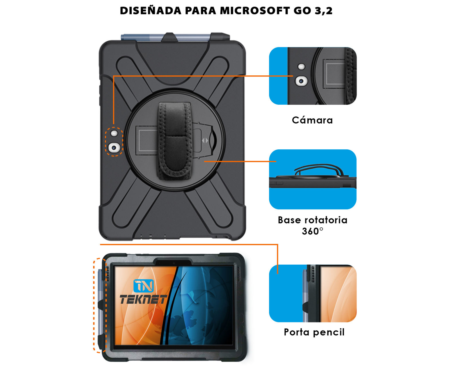 Foto 4 pulgar | Funda Teknet para Microsoft Surface Go3 y Go2 10.5" Uso Rudo color Negro