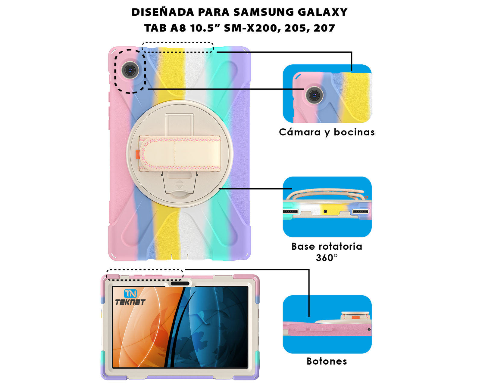 Foto 4 pulgar | Funda Teknet  Para Samsung Galaxy Tab A8 X200 Rudo Correa X205