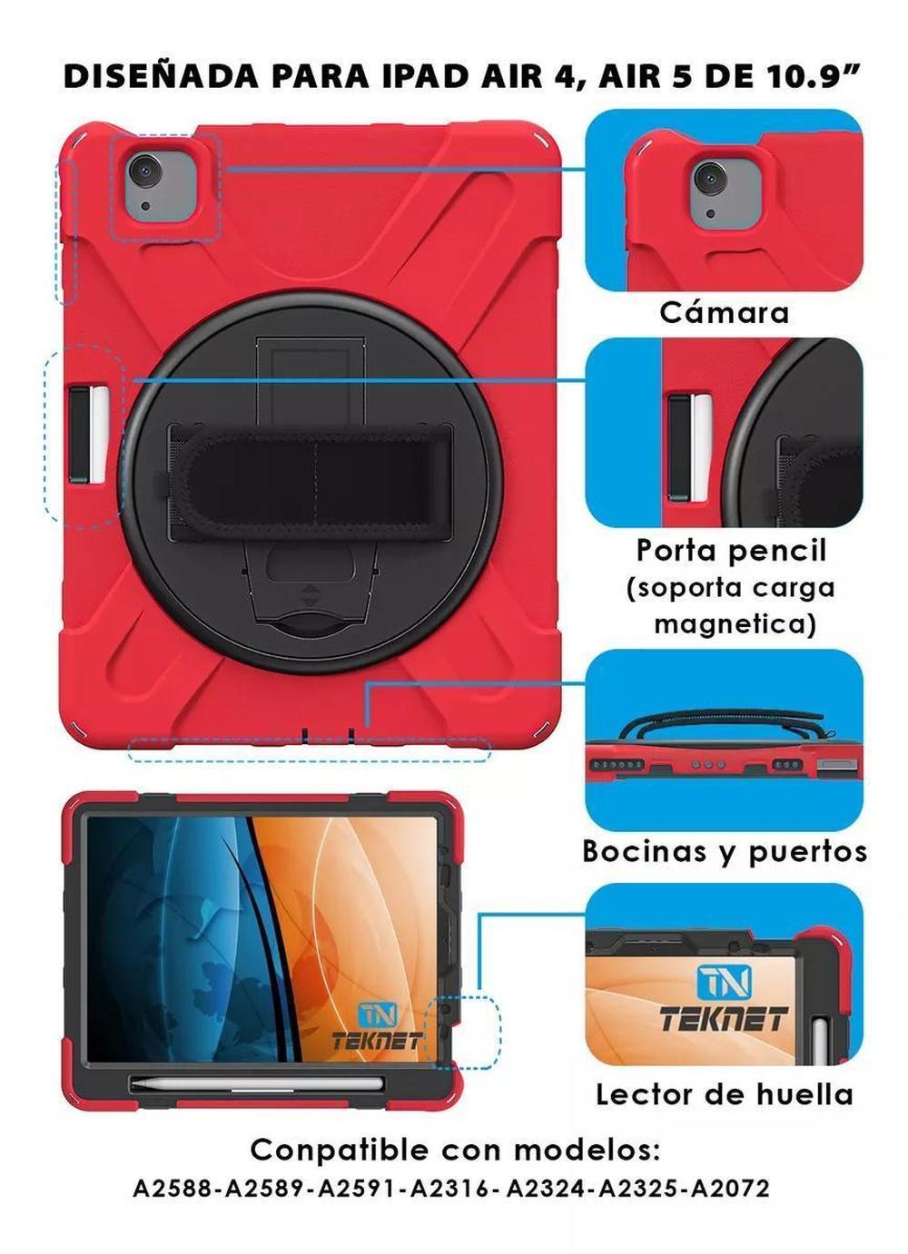 Foto 4 pulgar | Funda Teknet para Ipad Air 5 Rojo