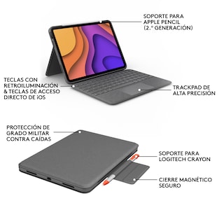 Foto 5 | Funda con Teclado Logitech Folio Touch color Gris con Trackpad para iPad Air Gen 4 y 5