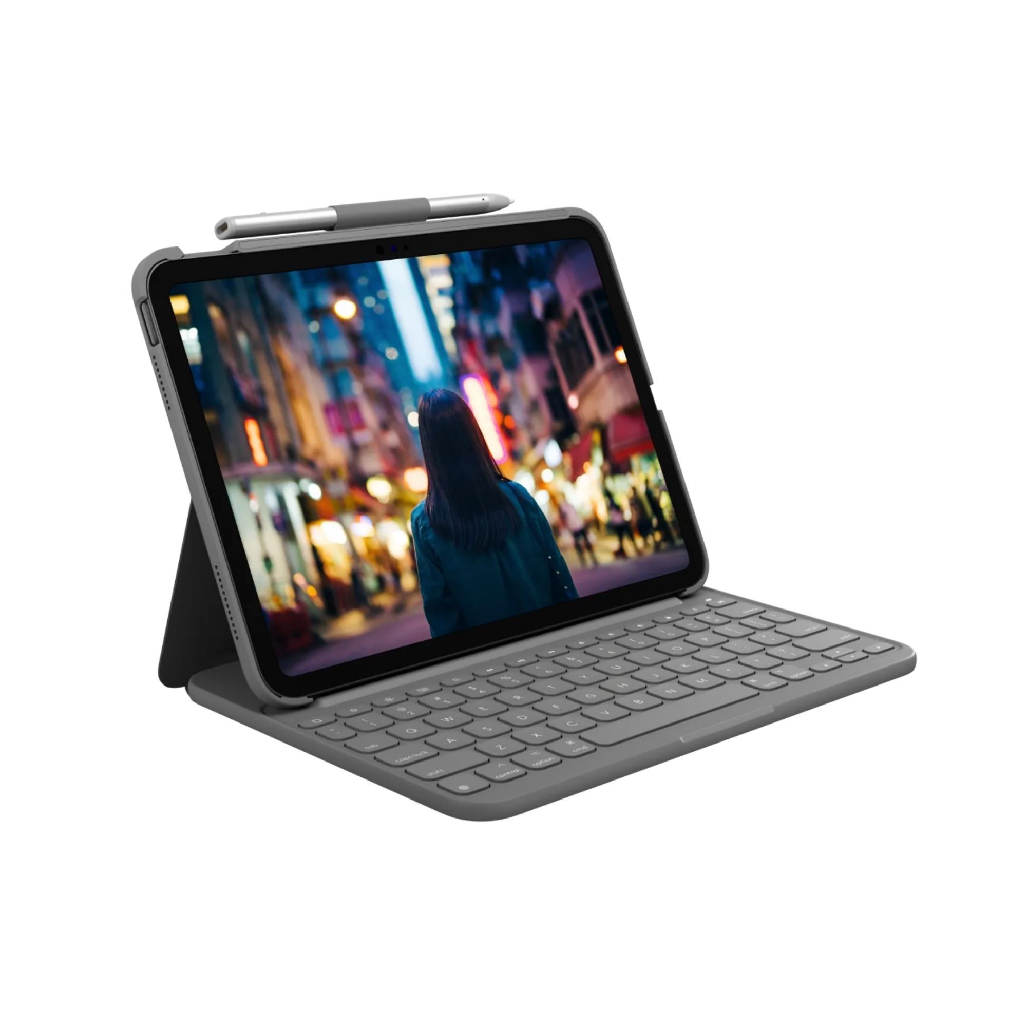 Foto 2 pulgar | Funda con Teclado Logitech Slim Folio color Gris para iPad Gen 10