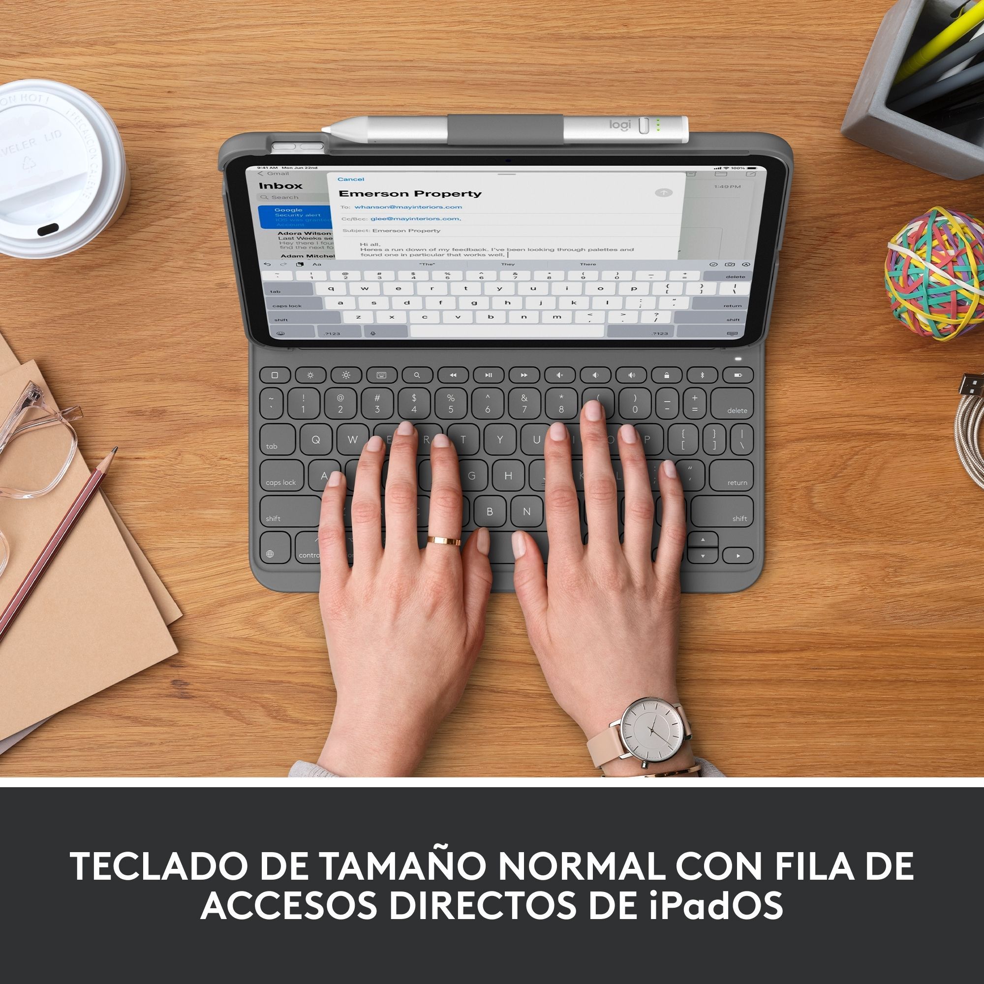 Foto 2 | Funda con Teclado Logitech Slim Folio color Gris para iPad Gen 10