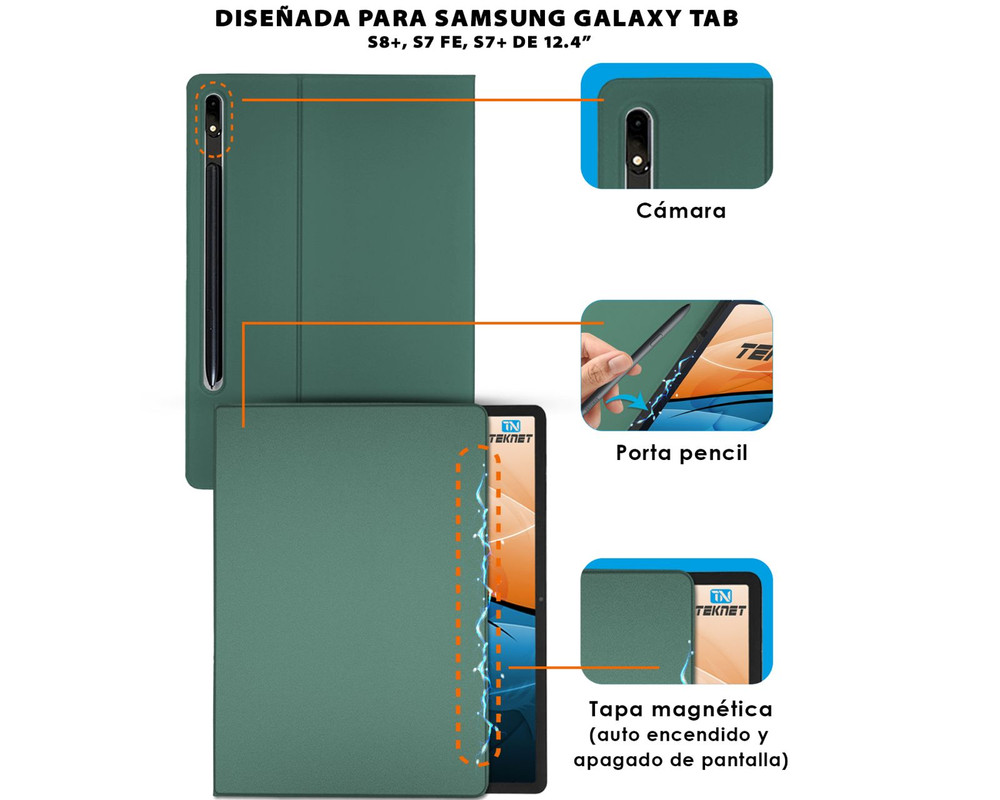 Foto 3 pulgar | Funda Teknet Folder Magnetica para Samsung Galaxy Tab S8 Plus S7 Plus S7 Fe 12.4"