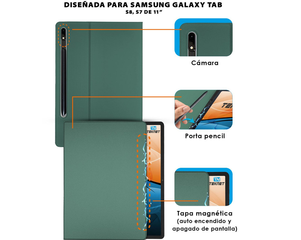 Foto 3 pulgar | Funda Teknet Folder Magnética para Samsung Galaxy Tab S8 S7 de 11''