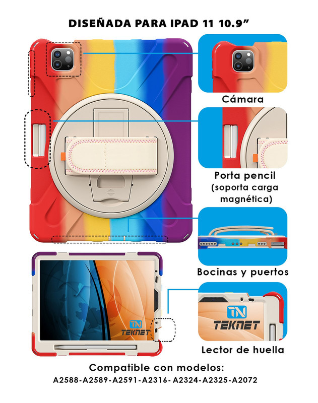 Foto 3 pulgar | Funda Uso Rudo Teknet para Ipad Pro 11 con Correa