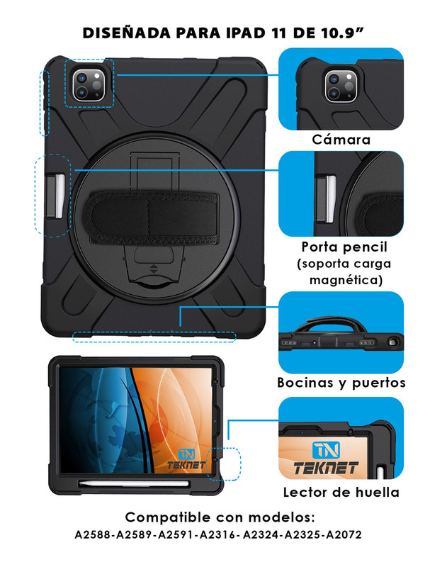 Foto 3 pulgar | Funda Uso Rudo Teknet para Ipad Pro 11 con Correa