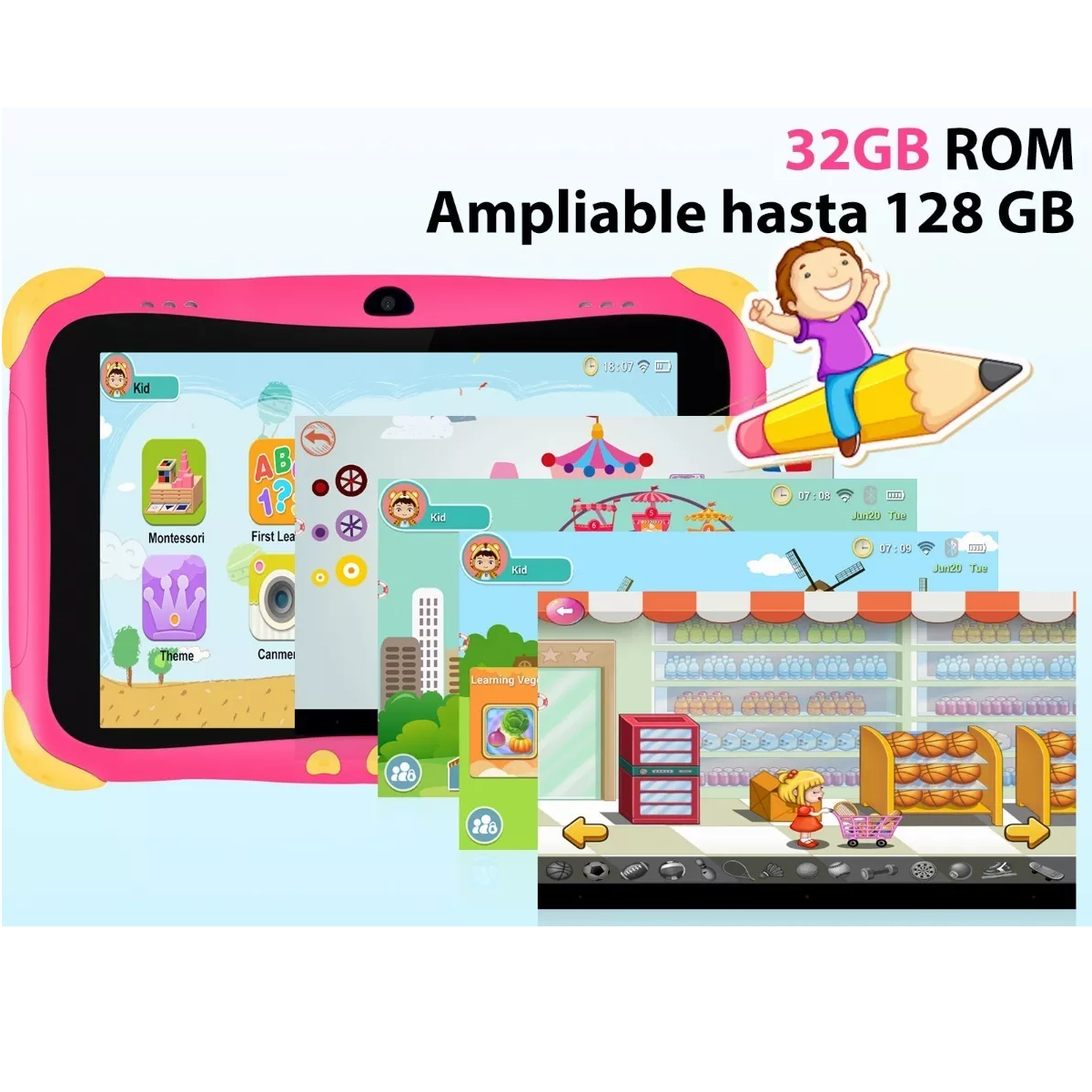 Foto 4 pulgar | Tablet Con Funda Niños 8hd 32gb 3gb Eo Safe Imports Esi-11233 Rosa