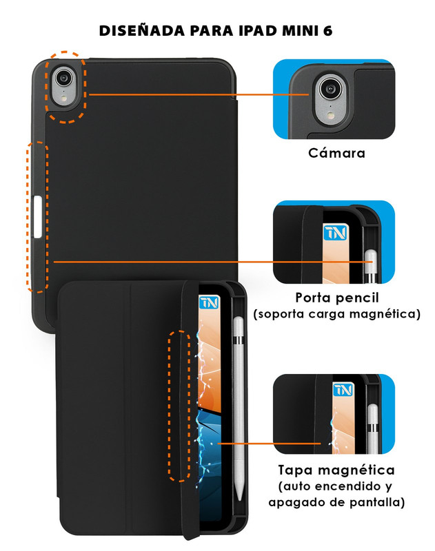 Foto 3 pulgar | Funda Teknet Folder Silicon  Para Ipad Mini 6 Porta Pencil