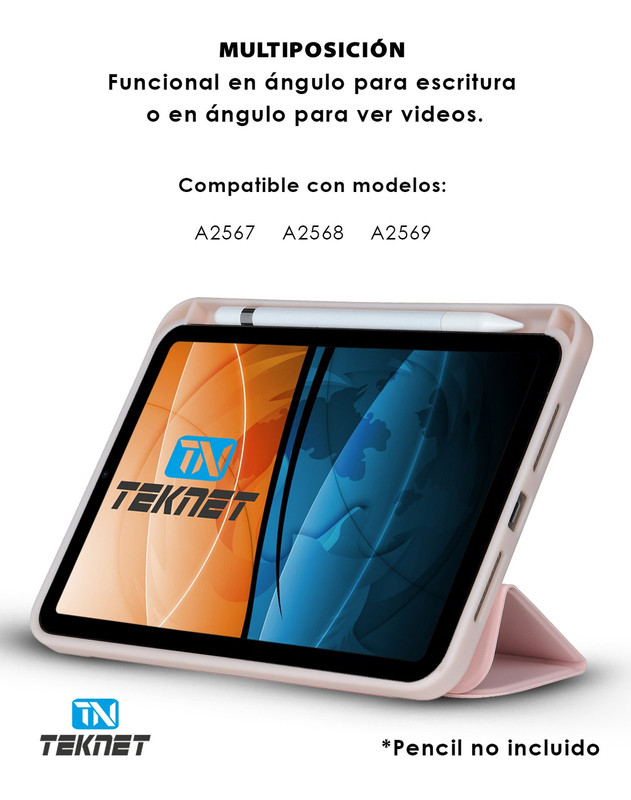 Foto 4 pulgar | Funda Teknet Folder Silicon  Para Ipad Mini 6 Porta Pencil