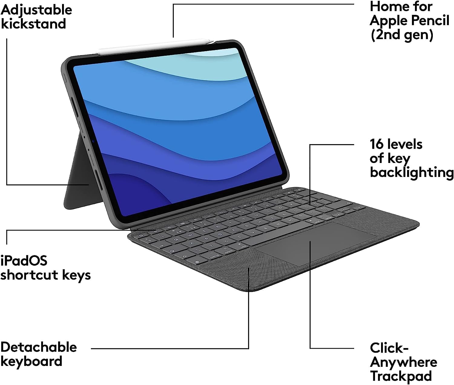 Foto 4 | Venta Internacional - Teclado Folio Logitech Combo Touch Para Ipad Pro 12.9 Gris