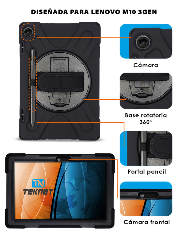 Foto 3 pulgar | Funda De Uso Rudo Para Lenovo Tab M10 3era Gen 10.1 Case Resistente A Caidas Con Correa