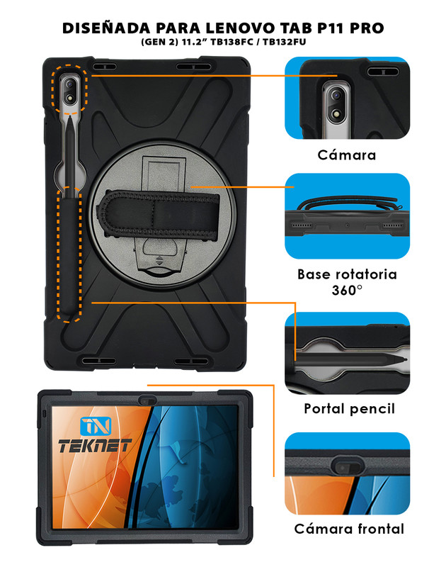 Foto 3 pulgar | Funda De Uso Rudo Para Lenovo P11 Pro De 11.2 Pulgadas 2 Gen Case Resistente A Caidas Con Correa