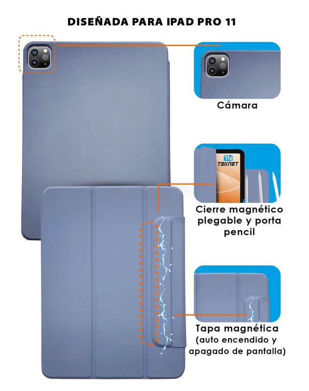 Foto 3 pulgar | Funda Teknet Folder Magnetica Para Ipad Pro 11