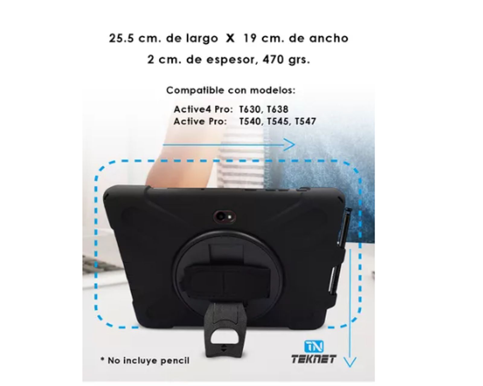 Foto 4 pulgar | Teknet Funda De Uso Rudo Para Samsung Galaxy Tab Active 4 Pro / Active Pro De  10.1 Case Resistente A Caidas Con Correa