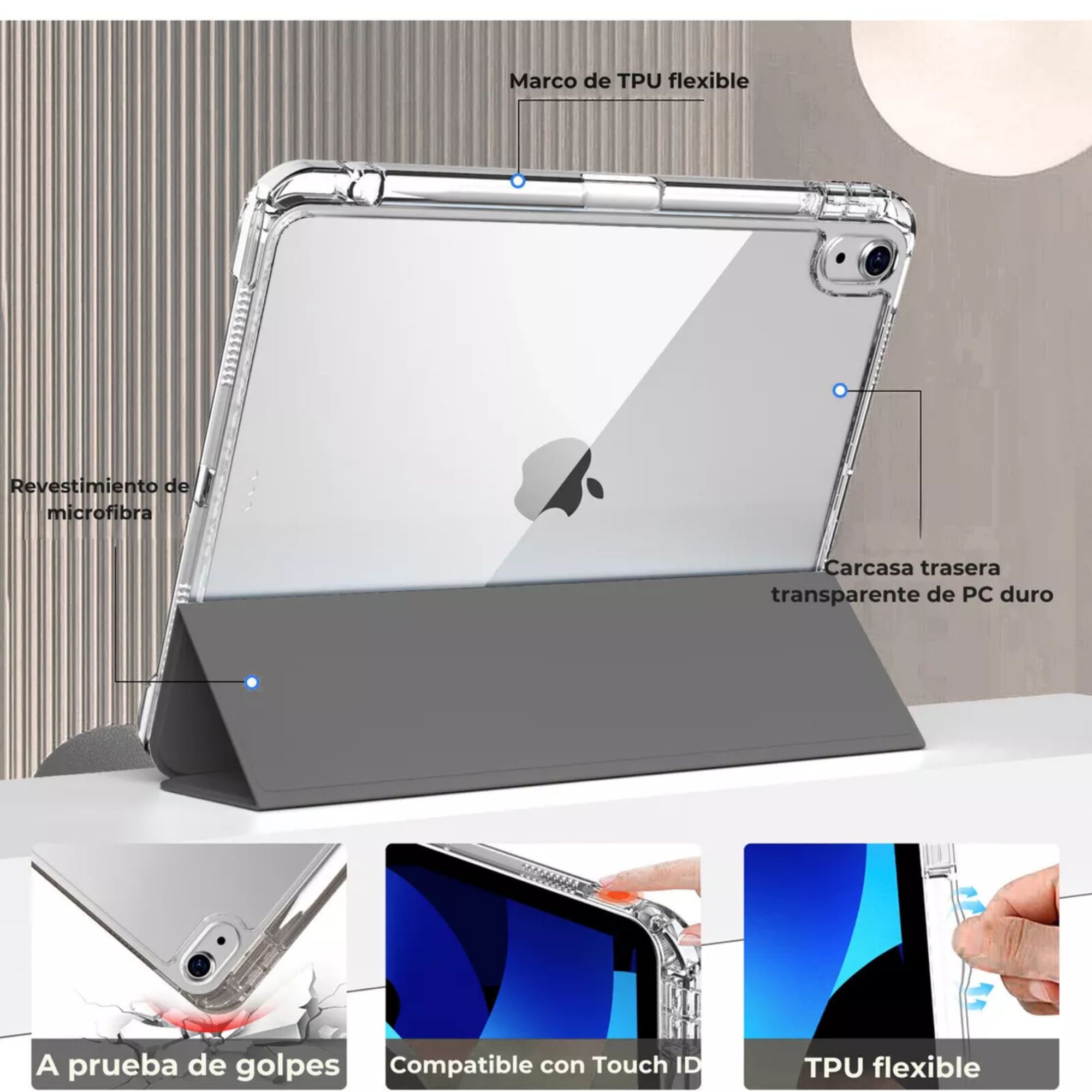 Foto 3 | Funda Para Ipad Air 4th 5th M2 11 2024 Smart Cover Soporte Color Negro