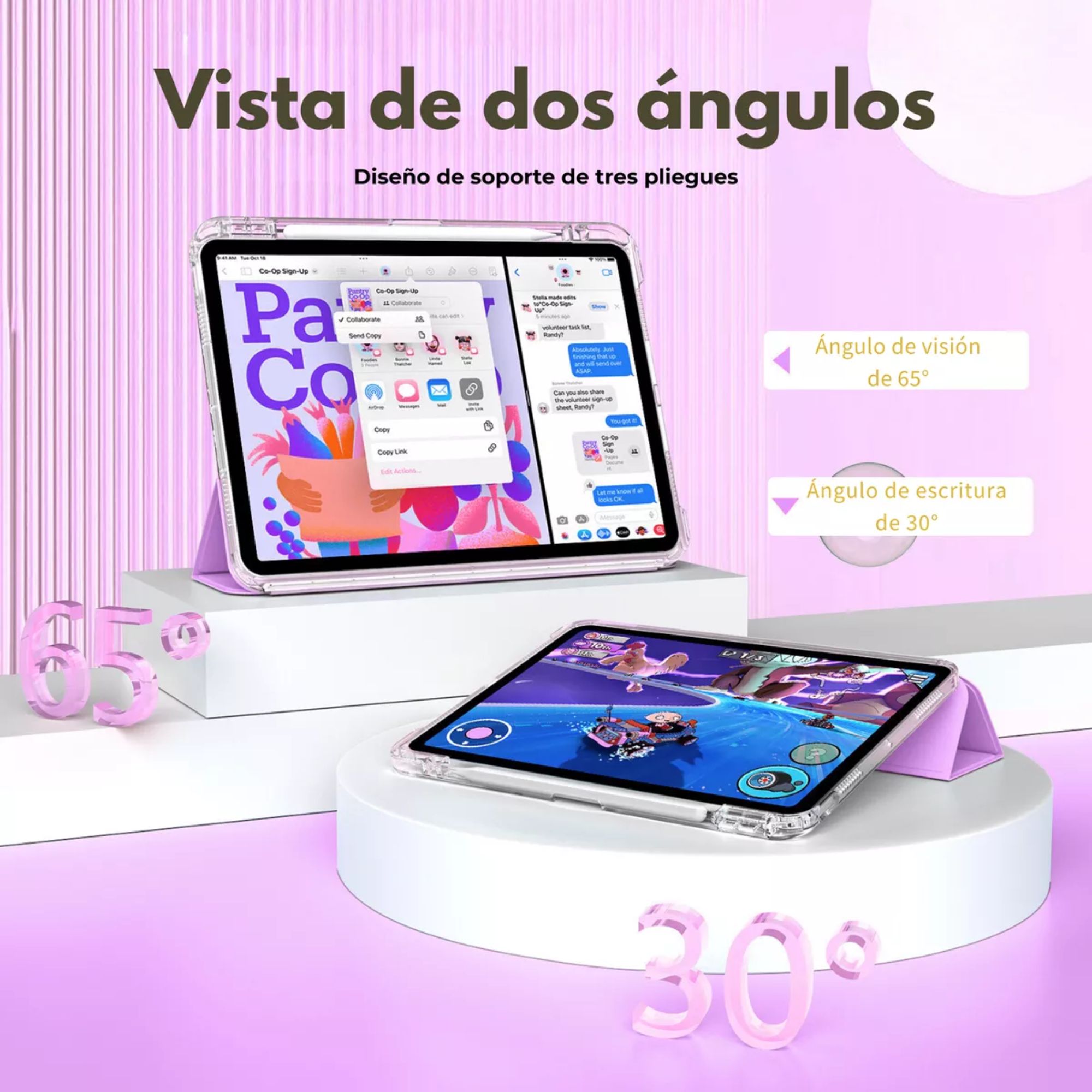 Foto 6 pulgar | Funda Para Ipad Air 4th 5th M2 11 2024 Smart Cover Soporte Color Rosa