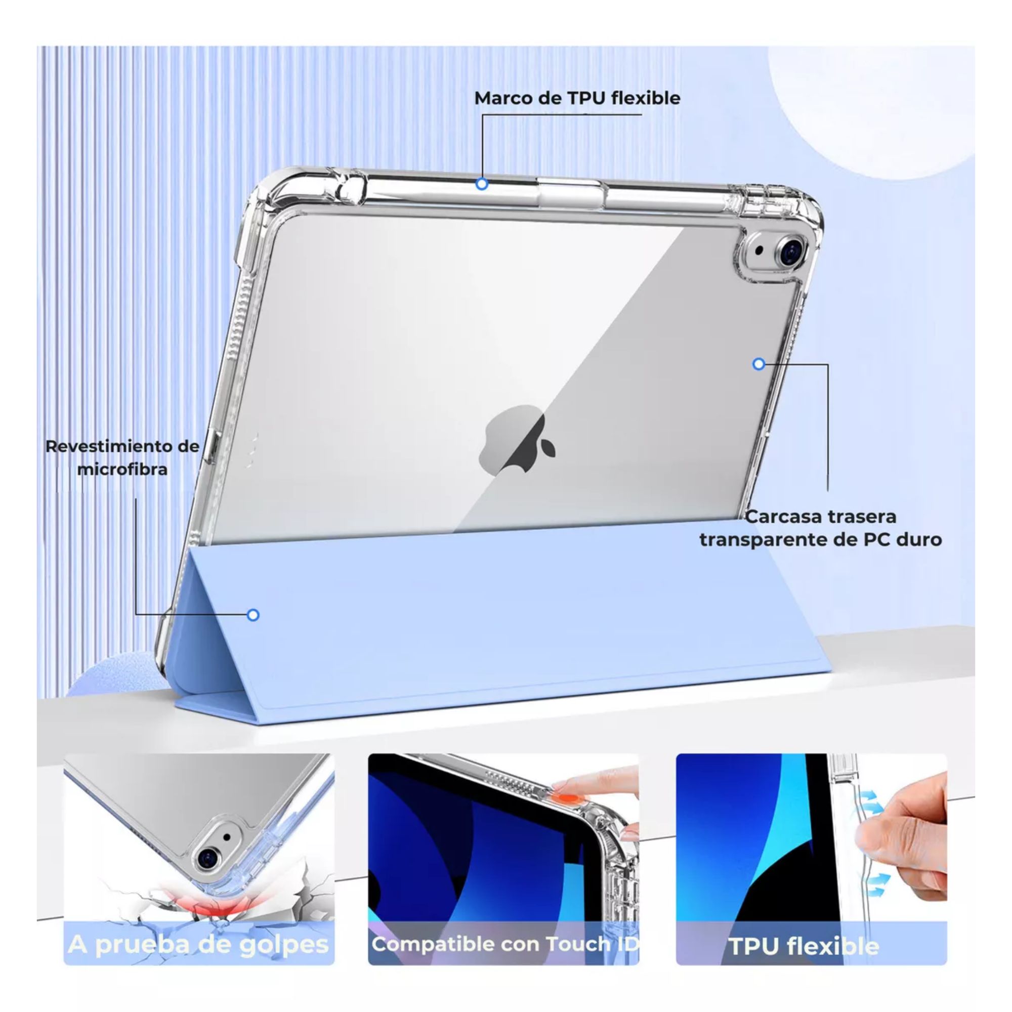 Foto 4 pulgar | Funda Para Ipad Air 4th 5th M2 11 2024 Smart Cover Soporte Color Azul Cielo