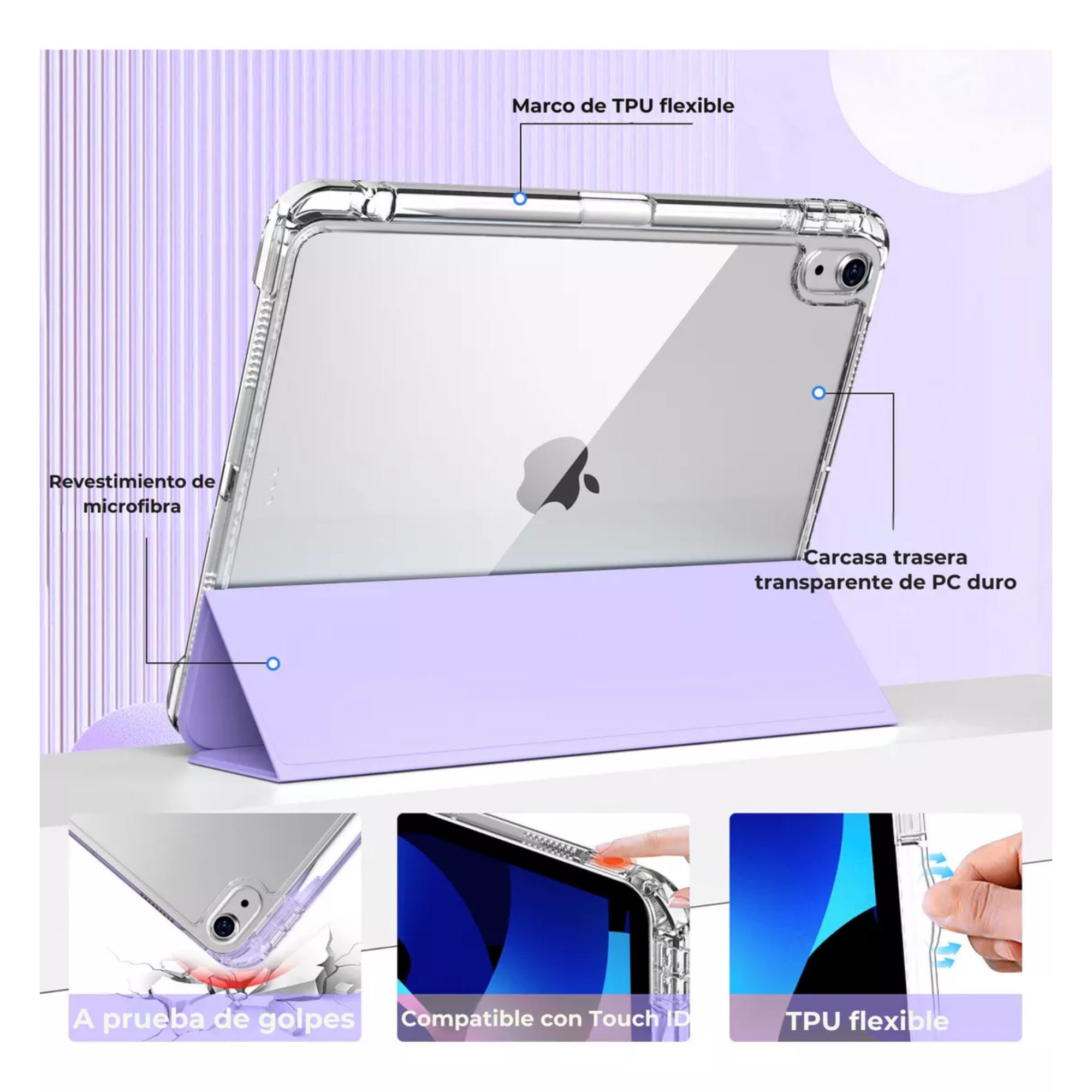 Foto 4 pulgar | Funda Para Ipad Air 4th 5th M2 11 2024 Smart Cover Soporte Color Lila