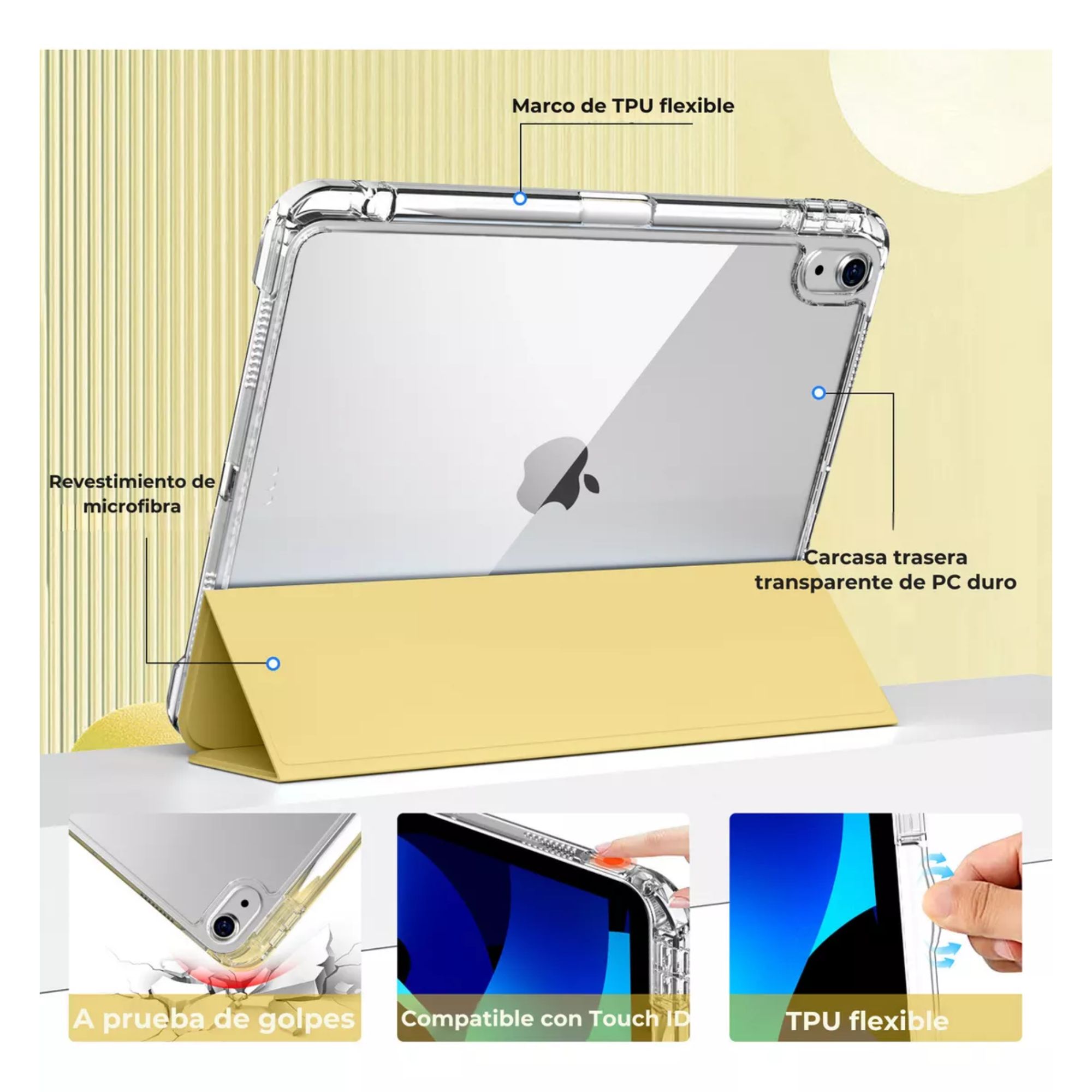 Foto 3 | Funda Para Ipad Air 4th 5th M2 11 2024 Smart Cover Soporte Color Amarillo