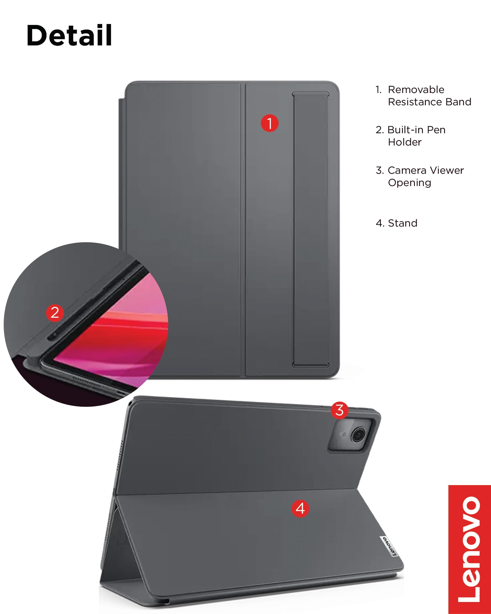 Foto 6 | Funda Tipo Folio Lenovo Para Tableta Tab M11 Con Soporte Para Bolígrafos Luna Grey - Venta Internacional.