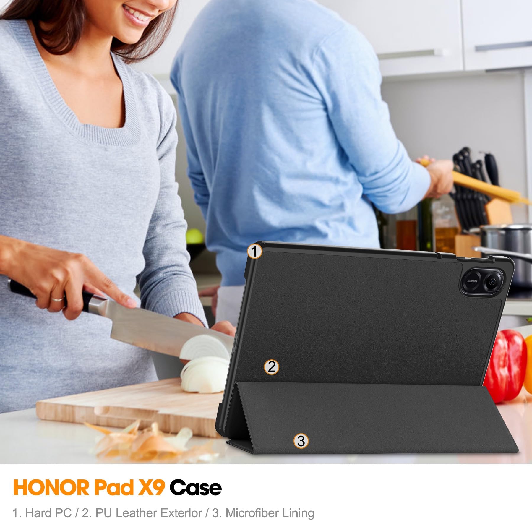 Foto 7 | Funda Huawei Honor Pad X9 11.5 Tablet Smart Con Tres Pliegues, Color Negro - Venta Internacional.