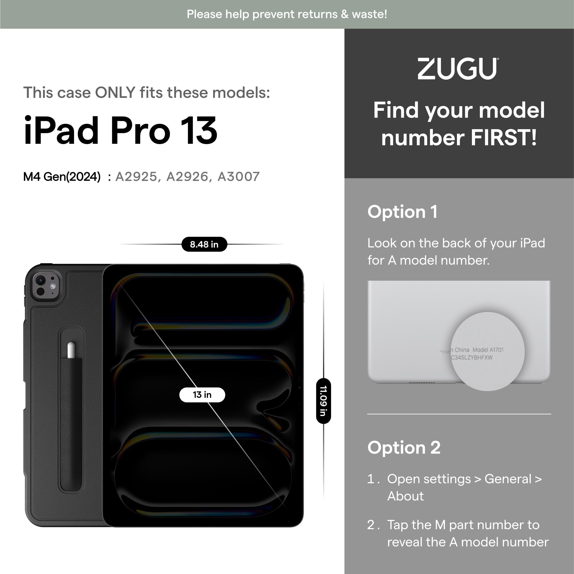 Foto 2 | Funda Zugu Para Ipad Pro 13 (m4) 2024 Con Soporte Para Apple Pencil - Venta Internacional.