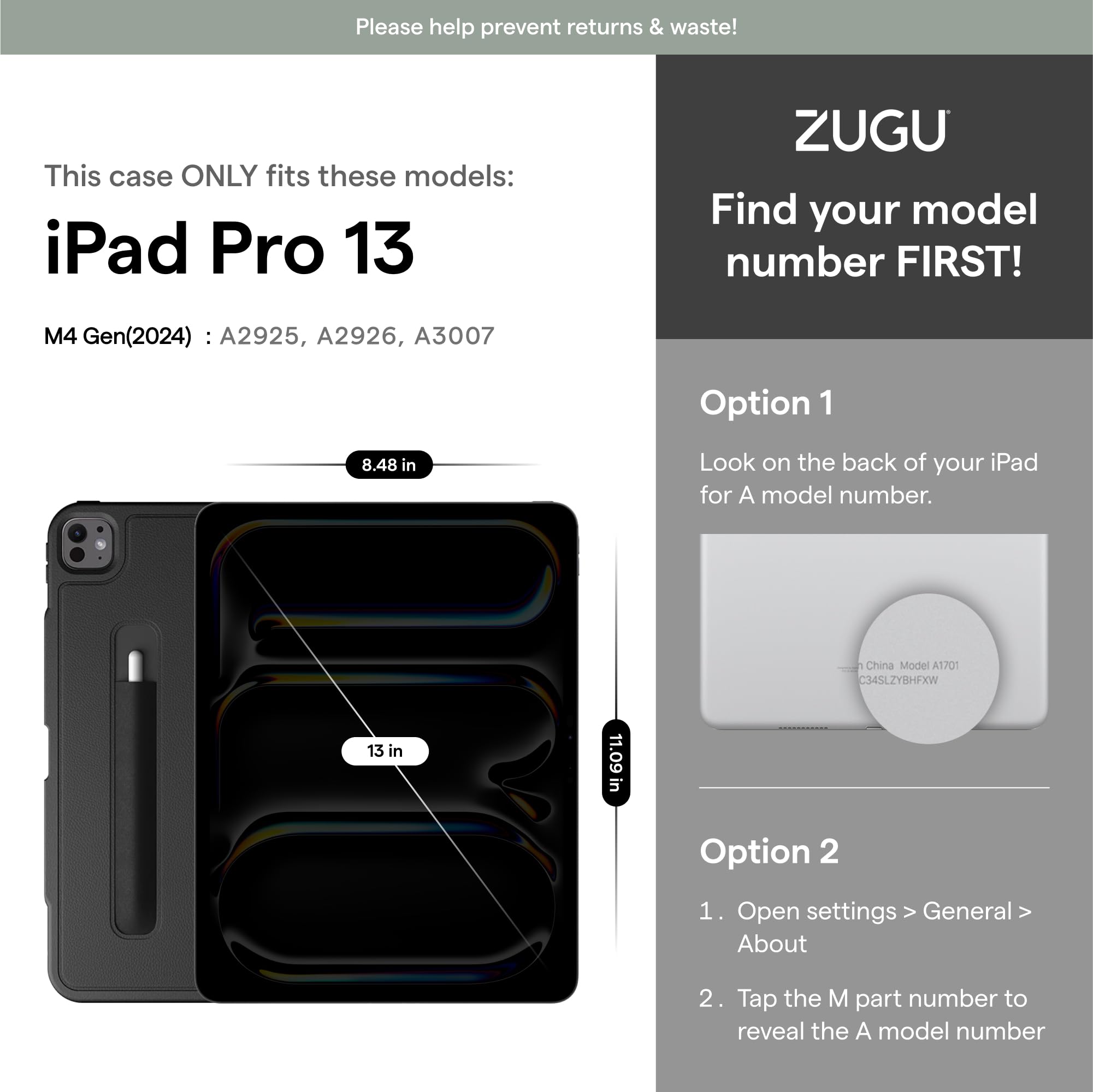 Foto 2 | Funda Zugu Para Ipad Pro 13 (m4) 2024 Con Soporte Para Apple Pencil - Venta Internacional.