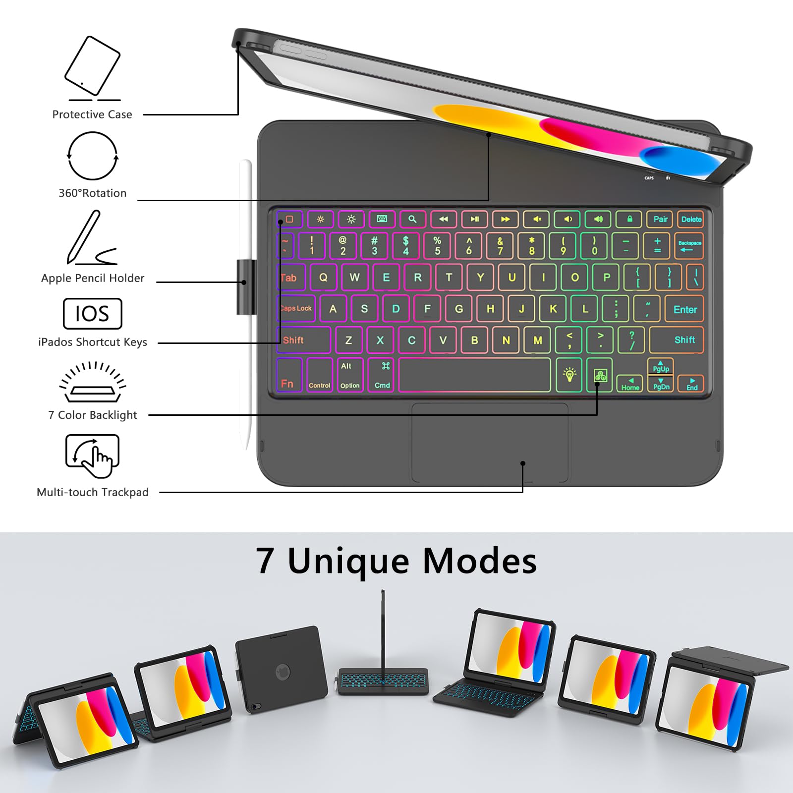 Foto 5 pulgar | Funda Con Teclado Fuwang Touch Para Ipad 10th Gen 10.9'' 2022 Negra - Venta Internacional.