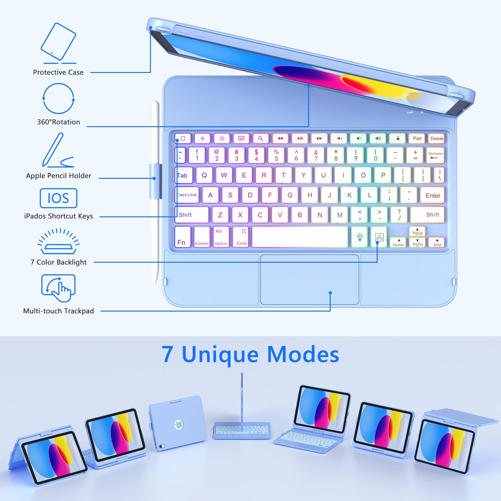 Foto 4 | Funda Con Teclado Fuwang Touch Para Ipad 10th Gen 10.9'' 2022 Azul - Venta Internacional.