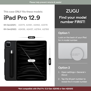 Foto 2 | Funda Zugu Para Ipad Pro 12.9 5.ª Y 6.ª Generación 2021/2022, Color Negro - Venta Internacional.