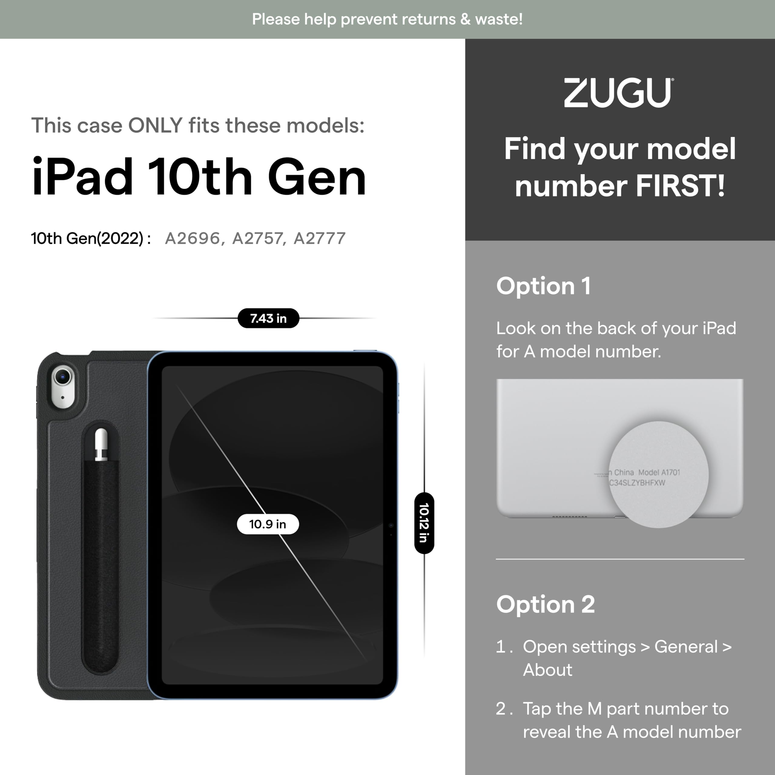 Foto 3 pulgar | Funda Zugu Para Ipad 10.9 Pulgadas 10.9 Gen. (2022) Con Soporte Magnético - Venta Internacional.