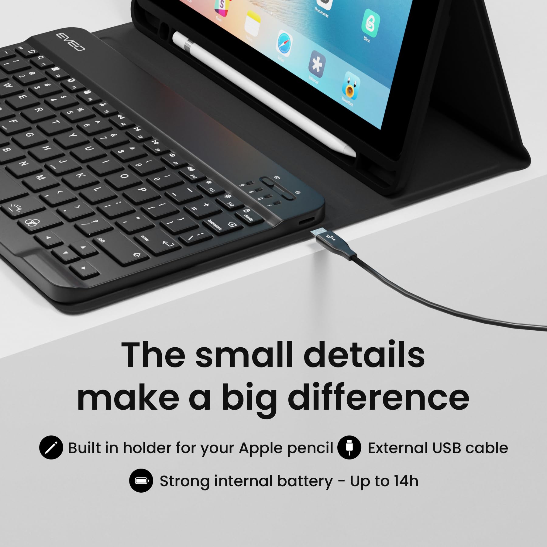 Foto 6 pulgar | Funda Para Ipad Con Teclado Eveo 9ª Generación, 10,2 Pulgadas, Negra - Venta Internacional.
