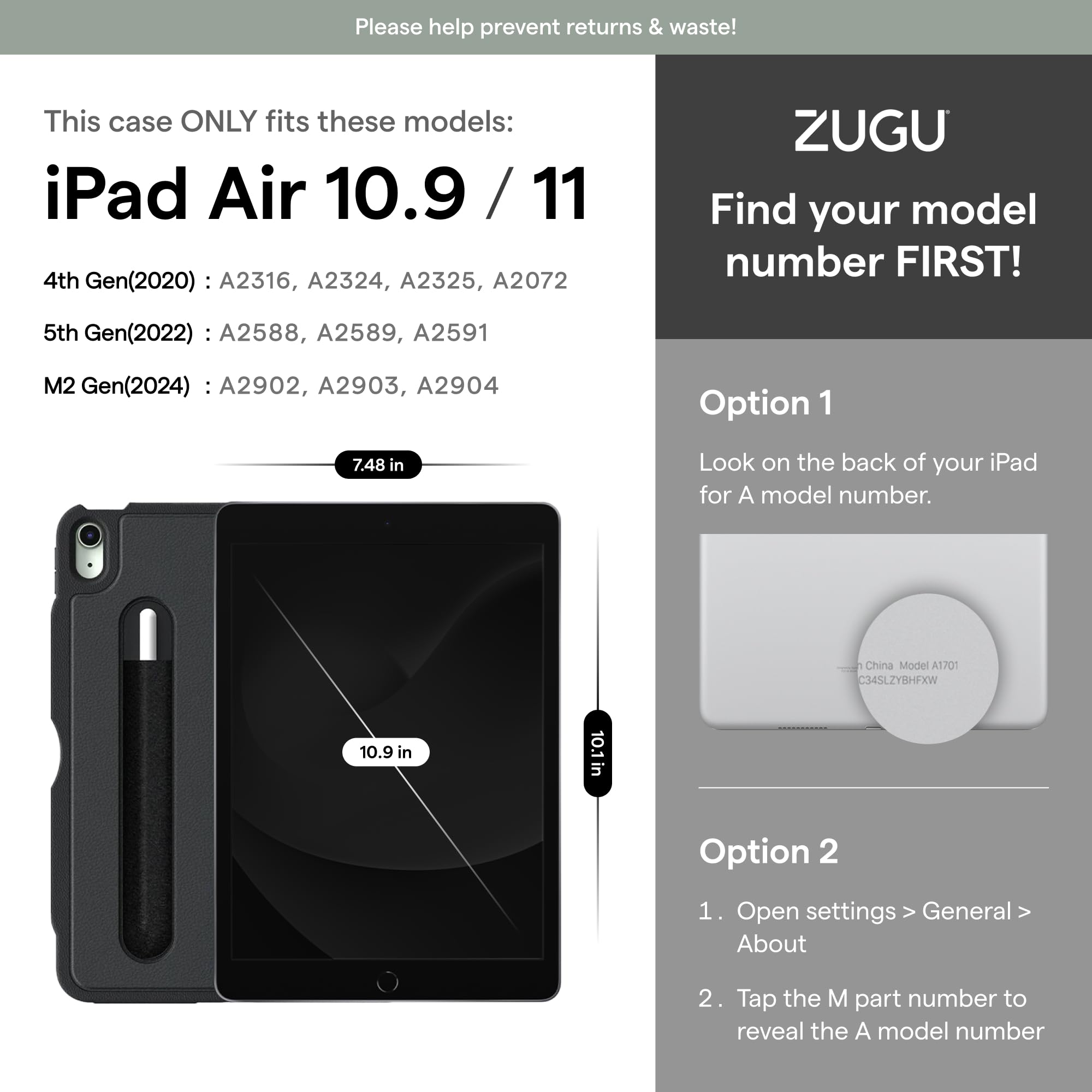 Foto 3 pulgar | Funda Zugu para iPad Air de 11 y iPad Air 4 y 5 de 10,9 pulgadas - Venta Internacional