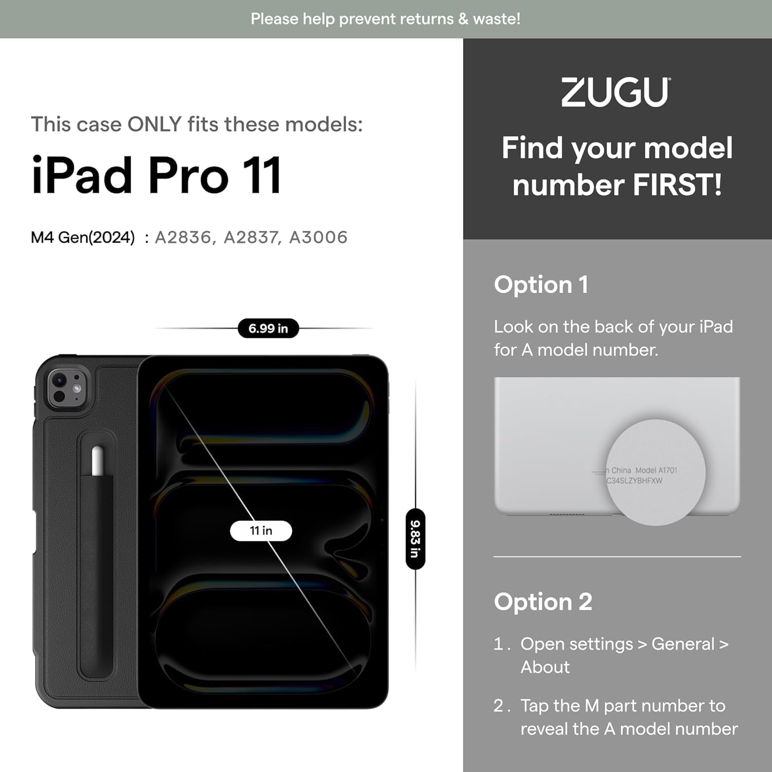 Foto 3 pulgar | Funda Zugu Para Ipad Pro 11 (m4) 2024 Con Soporte Para Apple Pencil - Venta Internacional.