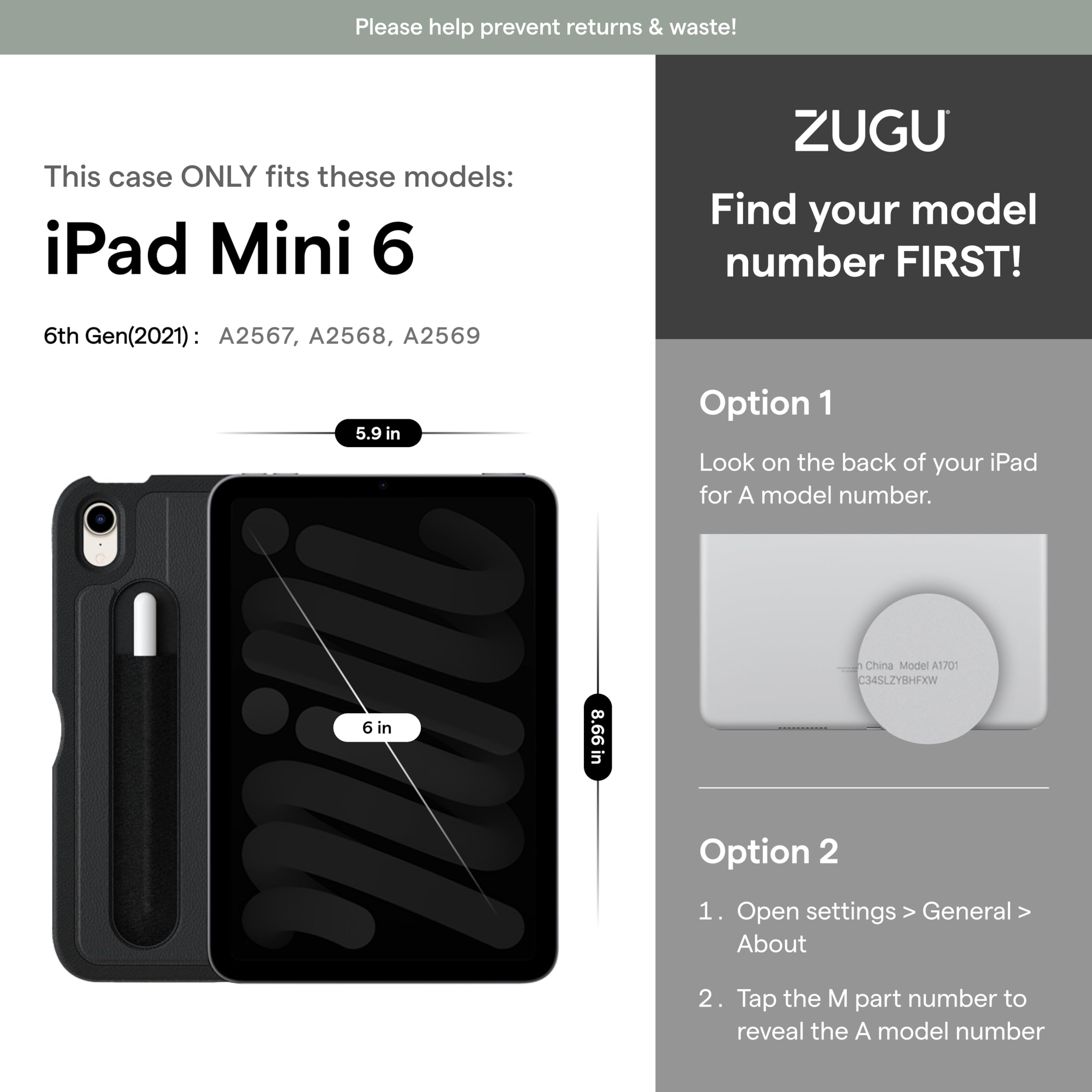 Foto 3 pulgar | Funda Zugu Para Ipad Mini 7 2024 Y Ipad Mini 6 2021 Con Soporte - Venta Internacional.