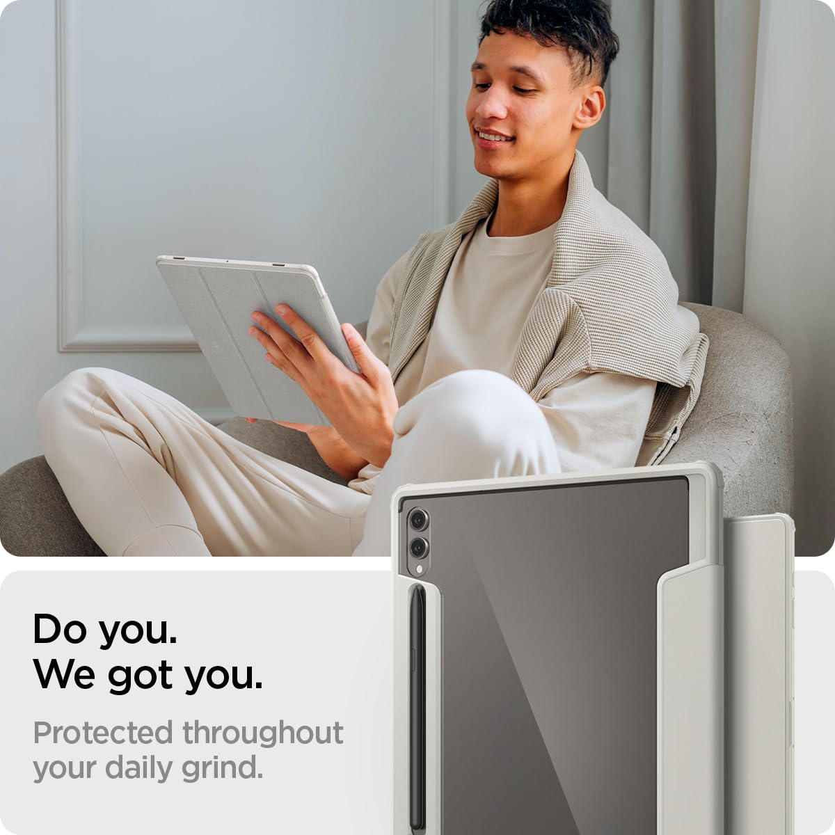 Foto 3 | Funda Spigen Ultra Hybrid Pro De Triple Pliegue Para Galaxy Tab S10, Color Gris - Venta Internacional.