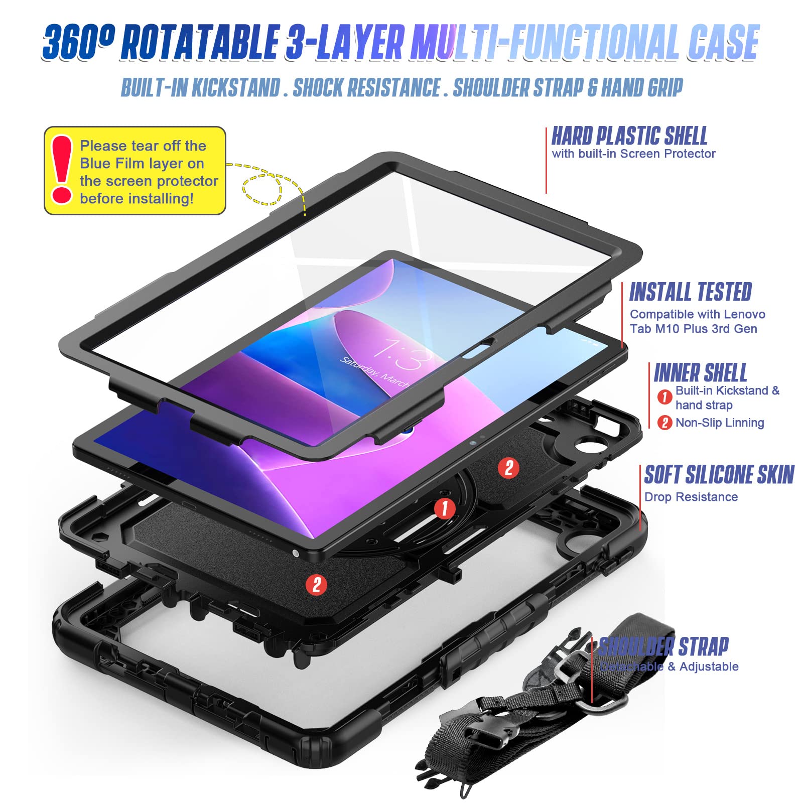 Foto 7 pulgar | Funda Herize Para Lenovo Tab M10 Plus 3rd Gen 10.6 2022 Con Protector De Pantalla - Venta Internacional.