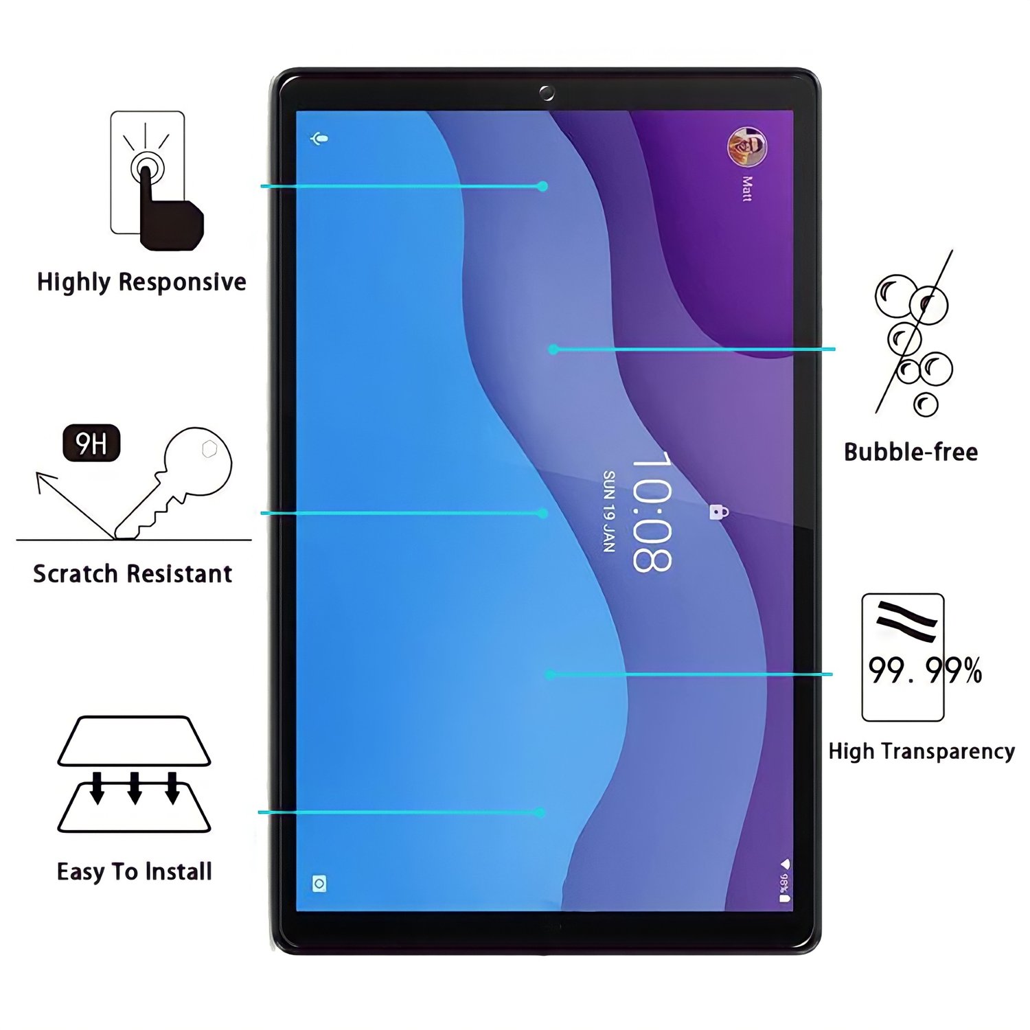 Foto 3 | Lámina De Vidrio Templado Para Tableta Lenovo Tab M10 Hd - Venta Internacional.