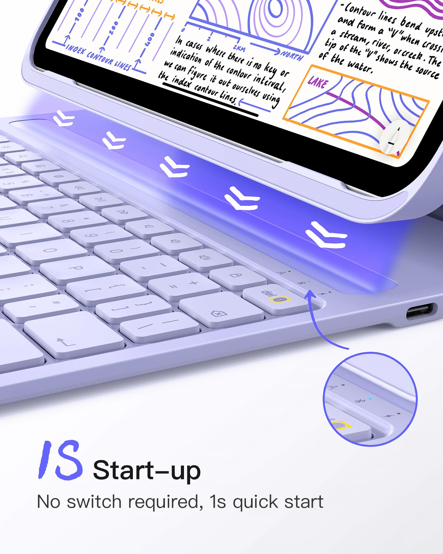 Foto 4 | Funda Con Teclado Para Ipad Inateck Airtap De Décima Y Undécima Generación, Color Morado - Venta Internacional.