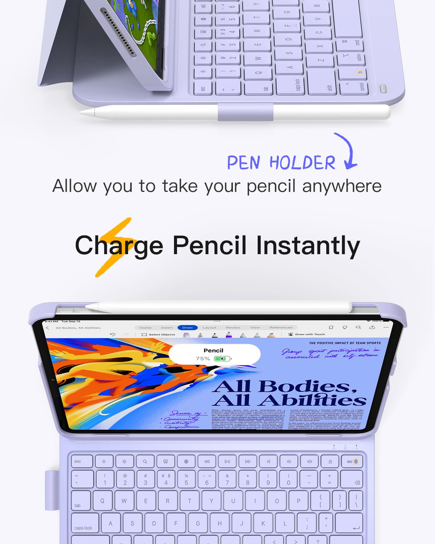 Foto 6 | Funda Con Teclado Para Ipad Inateck Airtap De Décima Y Undécima Generación, Color Morado - Venta Internacional.