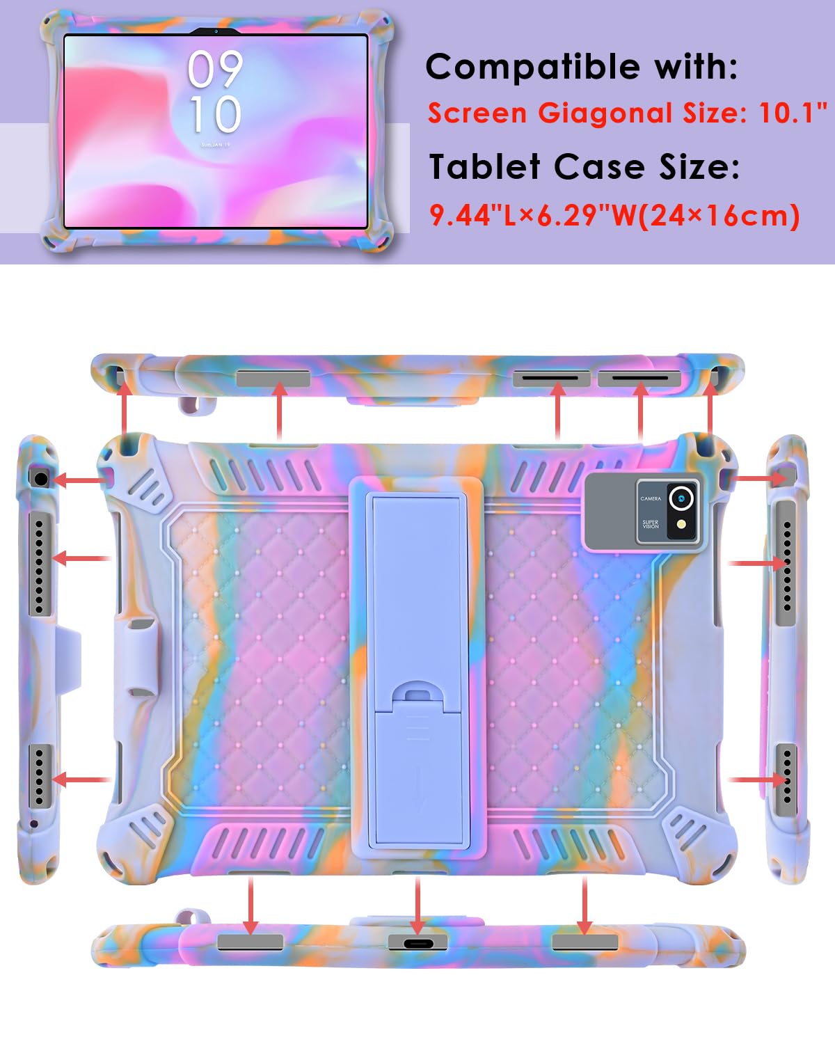 Foto 4 pulgar | Funda Para Tablet Detuosi Okaysea De 10.1 Pulgadas Con Lápiz Capacitivo Y Correa - Venta Internacional.