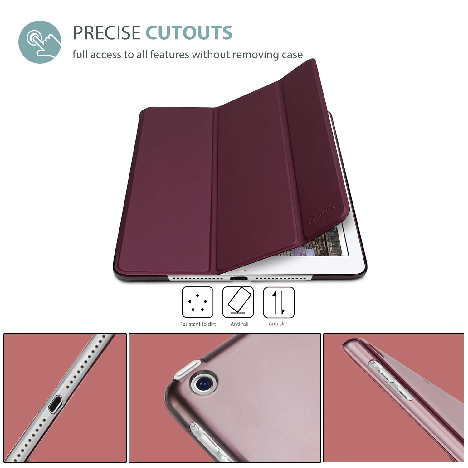 Foto 4 pulgar | Smart Case Procase Para Ipad Air 1.ª Generación De 9,7 Pulgadas, Color Vino - Venta Internacional.