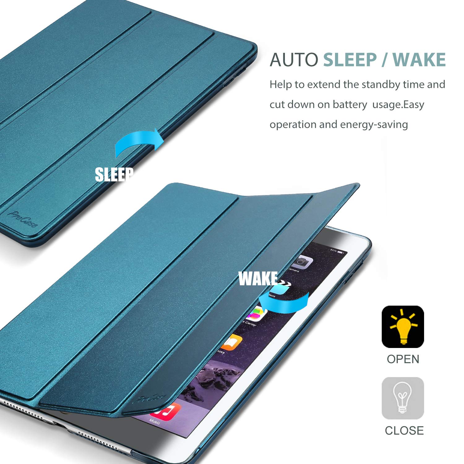 Foto 7 pulgar | Funda Procase Smart Para Ipad Air 2 2014 Con Soporte, Color Verde Azulado - Venta Internacional.