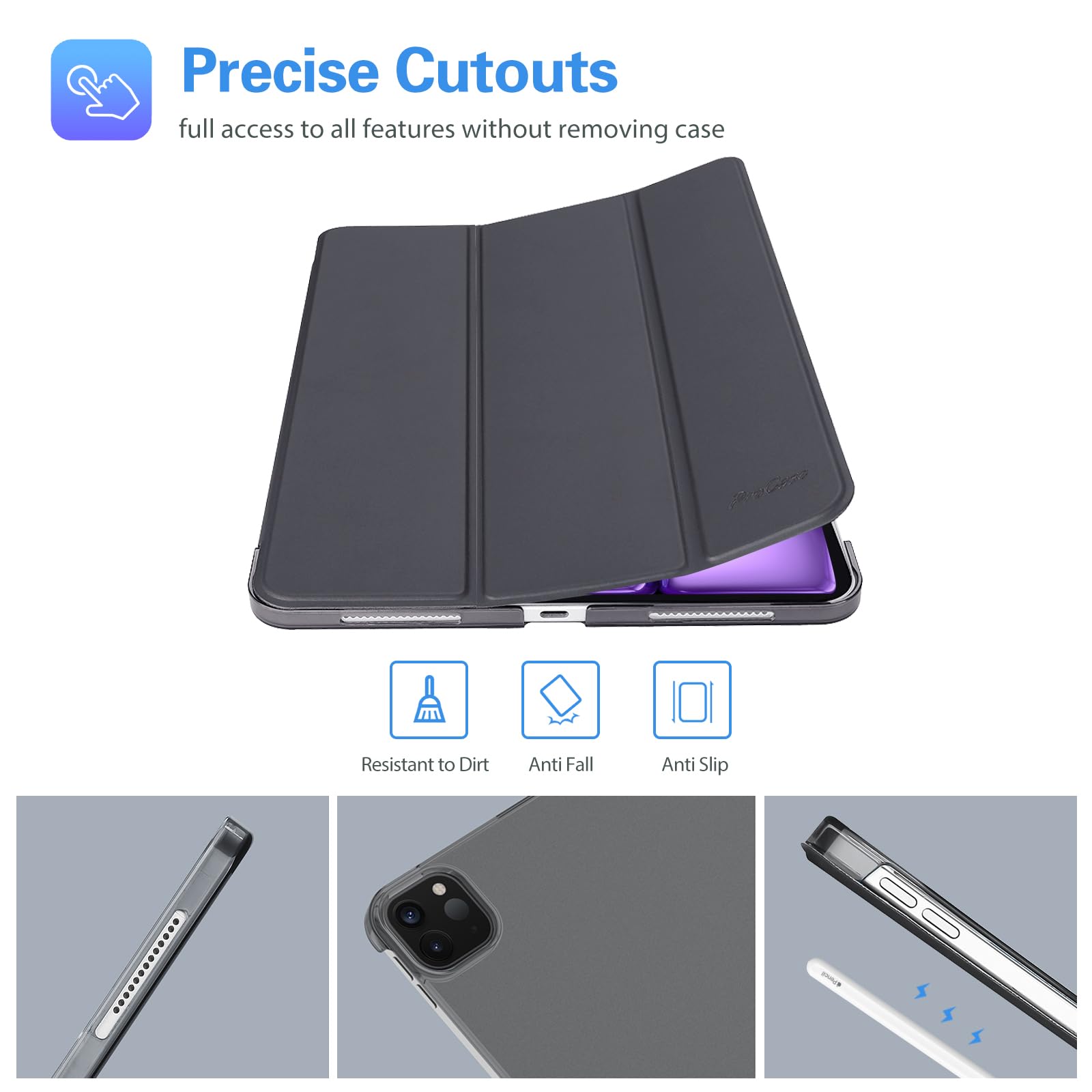 Foto 6 | Smart Case Procase Para Ipad Pro 12.9 De 6.ª, 5.ª, 4.ª Y 3.ª Generación, Color Gris - Venta Internacional.