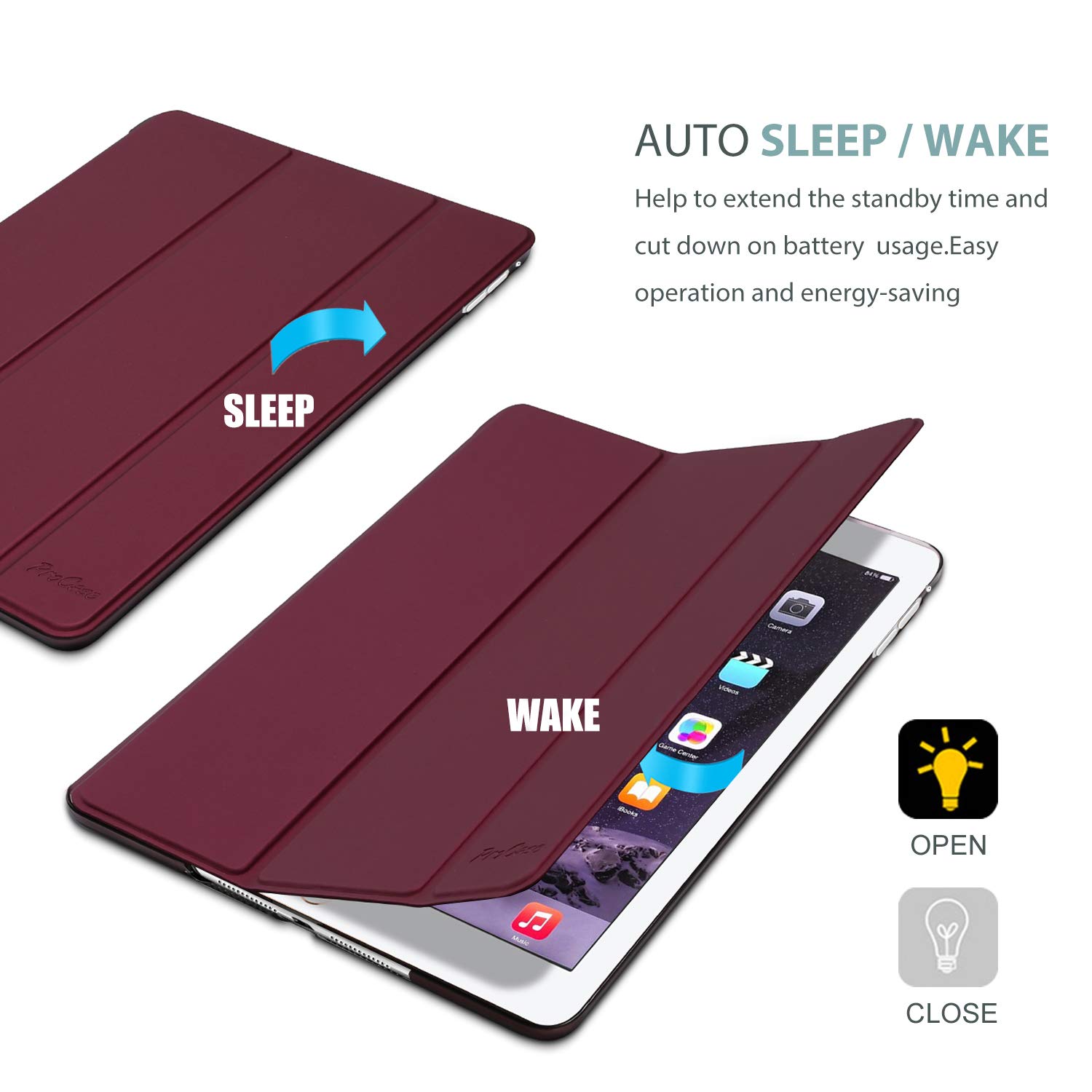 Foto 6 | Funda Procase Smart Para Ipad Air 2 2014 Con Soporte, Color Vino - Venta Internacional.