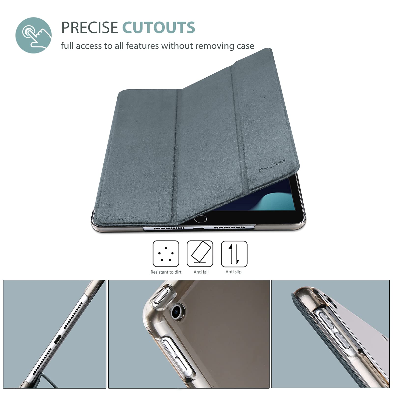 Foto 3 | Funda Procase Para Ipad De 9ª, 8ª Y 7ª Generación De 10,2 Pulgadas, Color Gris Mate - Venta Internacional.
